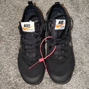 Nike (Off White Zip Tie) Black Sneakers with Orange Logo and Pink Tag